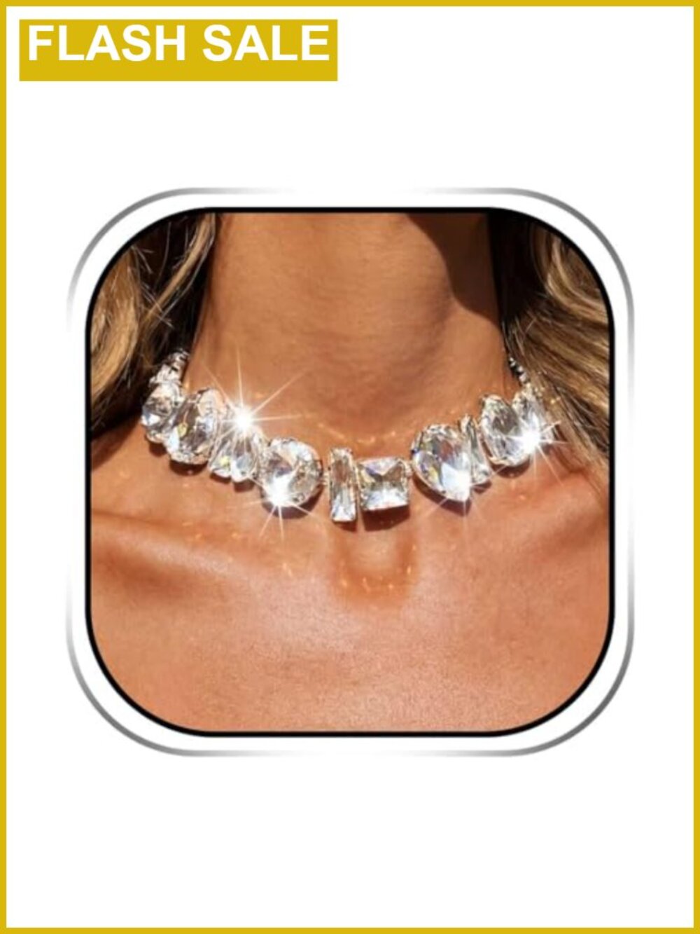 Chunky Rhinestone Choker Necklace Silver Bling Diamond Collar Women